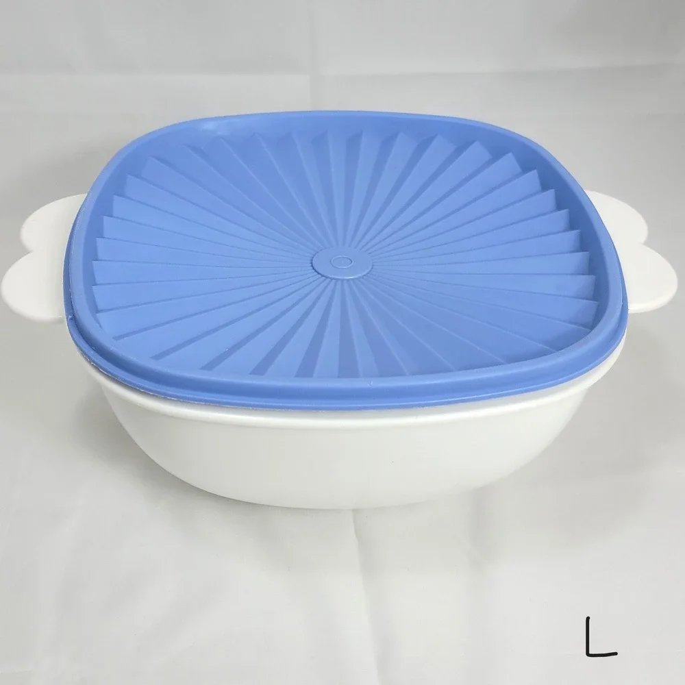 Tupperware Servalier Mixing Bowl Set 3pc White Blue 13c 10c 6c Vintage Style